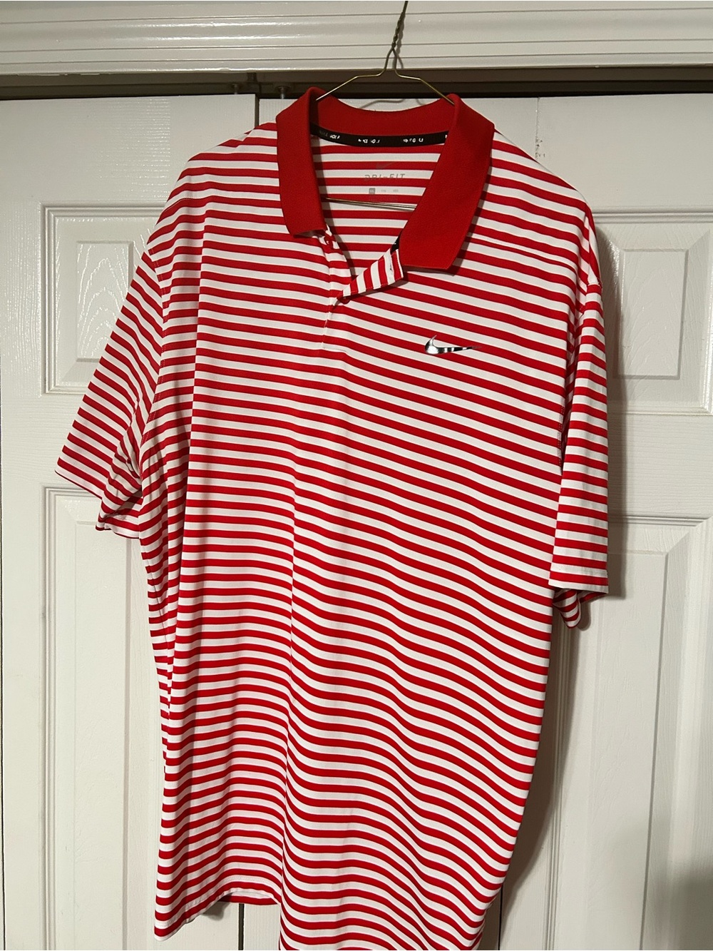 Men's Nike Red & White Striped Polo Shirt